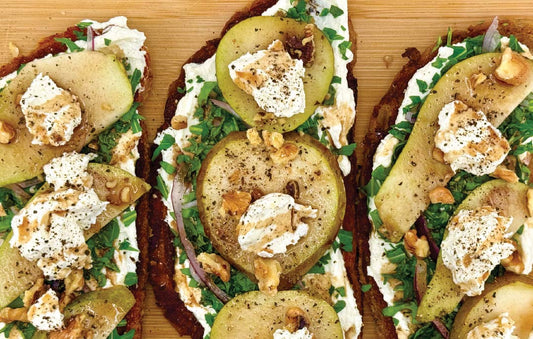 Blueberry Balsamic Pear & Whipped Ricotta Tartines